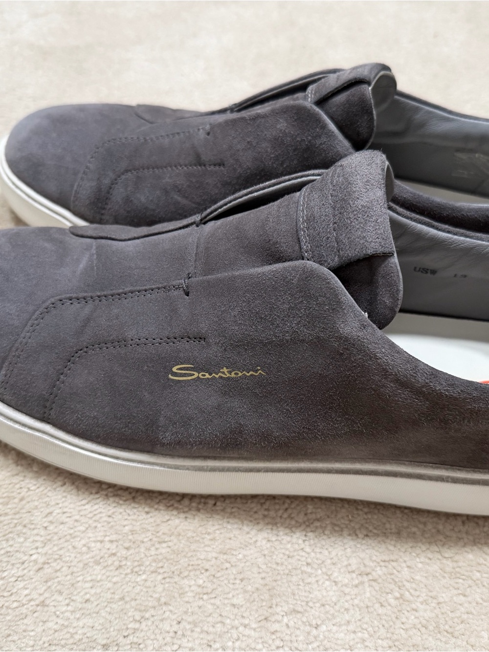 Santoni Dark Gray Suede Slip-On Loafers